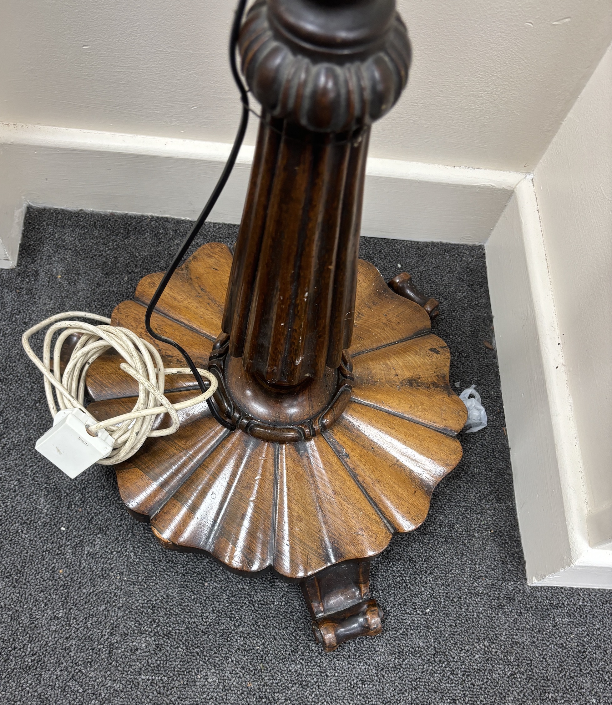 A William IV rosewood standard lamp, converted from a polescreen, height 116cm